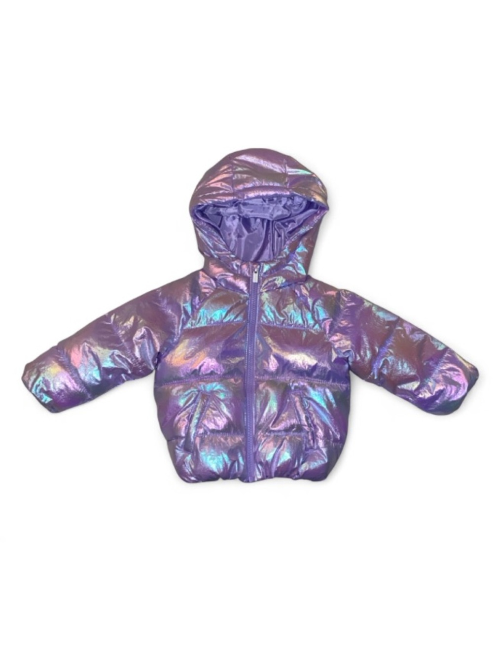 Kids Iridescent Purple Hooded Puffer Jacket - Unbranded